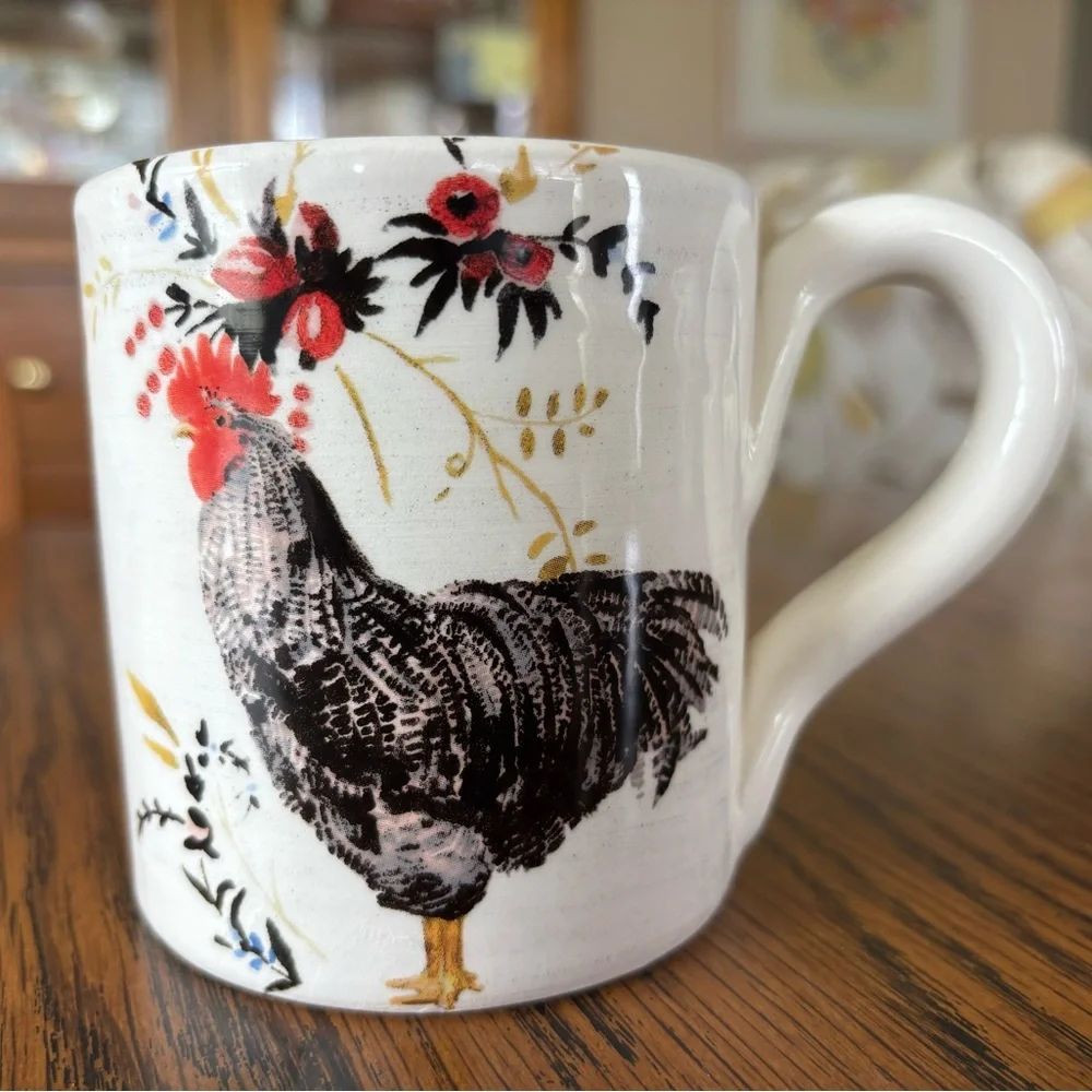 Floral Rooster Mug - White and Black